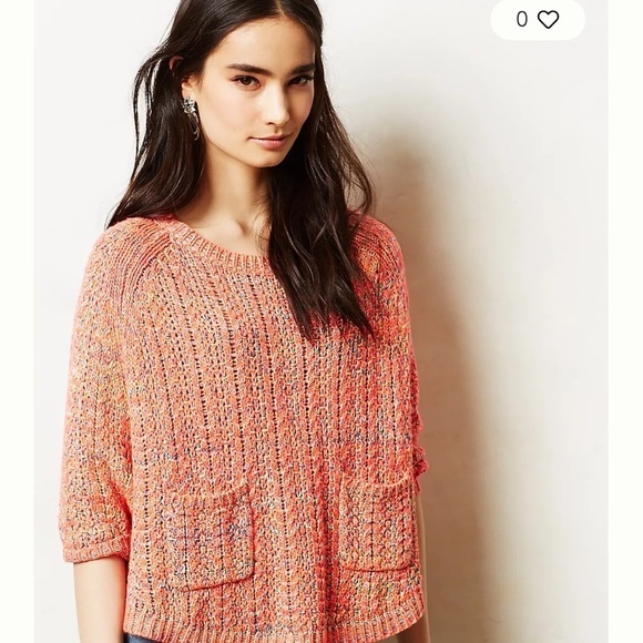 Anthropologie Moth Coral Marled Swing Sweater Large - Picture 2 of 15